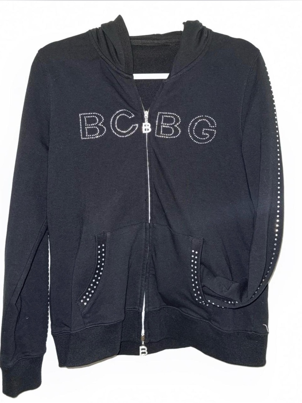 BCBG Black Rhinestone Zip Hoodie
